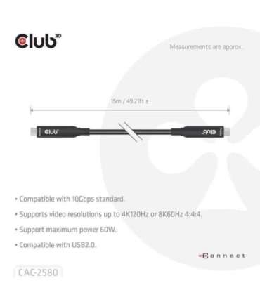 CABLE USB-C 15M/M/M CAC-2580 CLUB3D