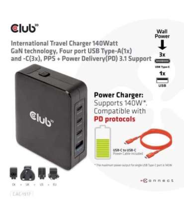 MOBILE TRAVEL CHARGER USB-C/140W GAN CAC-1917 CLUB3D