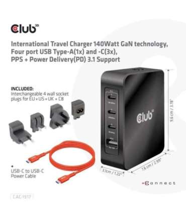 MOBILE TRAVEL CHARGER USB-C/140W GAN CAC-1917 CLUB3D