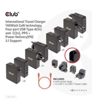 MOBILE TRAVEL CHARGER USB-C/140W GAN CAC-1917 CLUB3D