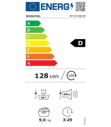 Whirlpool Dryer Machine WP D9 WBS EE Energy efficiency class D Front loading 9 kg Heat pump Digital Depth