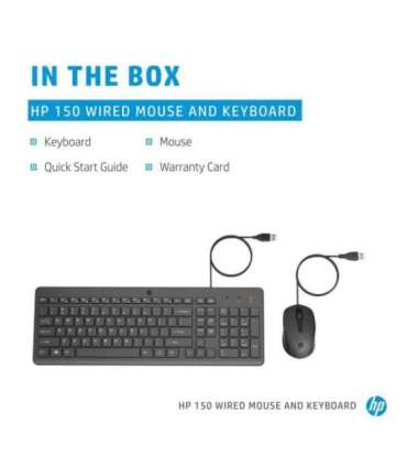 HP 150 USB Wired Mouse Keyboard Combo - Black - US ENG