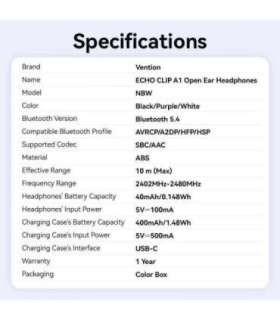 HEADSET WRL ECHO CLIP A11/WHITE NBWW0-PH VENTION