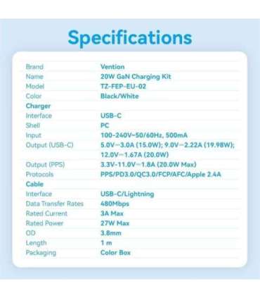 MOBILE CHARGER WALL USB-C/20W TZ-FEPW0-EU-02 VENTION
