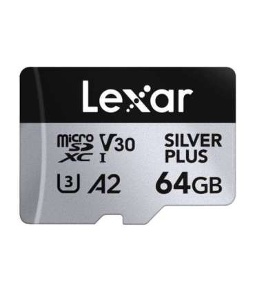Set of 2 Lexar High-Performance Silver Plus microSDXC 2x64GB memory cards + adapter