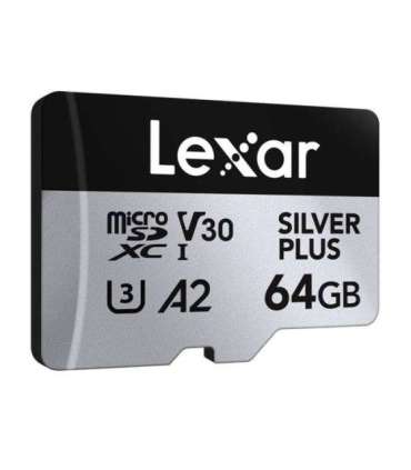 Set of 2 Lexar High-Performance Silver Plus microSDXC 2x64GB memory cards + adapter