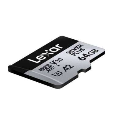 Set of 2 Lexar High-Performance Silver Plus microSDXC 2x64GB memory cards + adapter