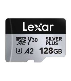 Set of 2 Lexar High-Performance Silver Plus microSDXC 2x128GB memory cards + adapter