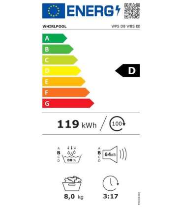 Whirlpool Dryer Machine WPS D8 WBS EE Energy efficiency class D Front loading 8 kg Heat pump Digital Depth