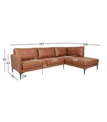 Nurgadiivan SOFIA PN 257x83/168xH82cm, pruun
