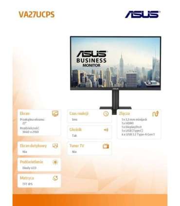 Monitor 27 inch VA27UCPS 4K UHD IPS USB-C65 HDR10 HDMI DP USB3.0x4 H:0-150MM PIVOT
