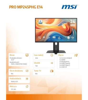 Monitor PRO MP245PHG E14 23.8 cala/LED/FHD/Flat/144Hz/Black
