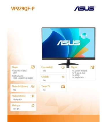 Monitor 21.5 inches VP229QF-P IPS FHD DP HDMI 100Hz