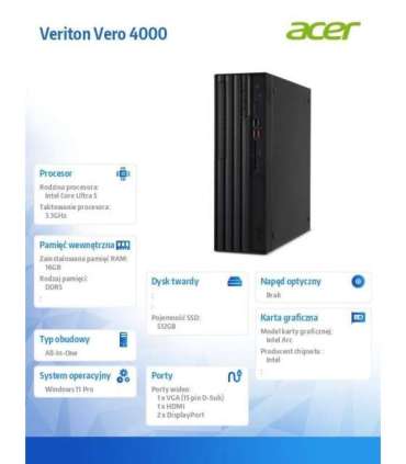 Computer Veriton Vero 4000 VVX4735GT SFF Core Ultra 5 225/16GB/512GB/W11P