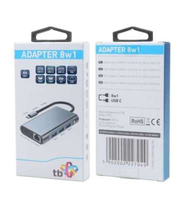 HUB 8in1 Adapter USB C HDMI x2 USB VGA RJ45 PD