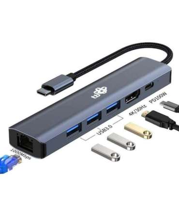Adapter HUB USB C 6in1 - HDMI, USBx3, PD, RJ-45