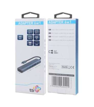 Adapter HUB USB C 6in1 - HDMI, USBx3, PD, RJ-45
