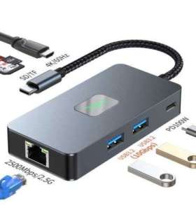 Adapter HUB USB C (7w1) HDMI USB SD/TF RJ45 (2500 Mbps) PD