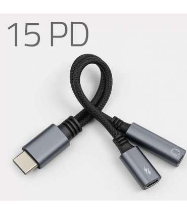 Adapter 2w1 USB C USB C Jack 3.5mm PD 15W