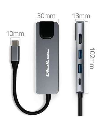HUB USB C 5in1 USB C PD 100W 2xUSB HDMI 4K RJ45