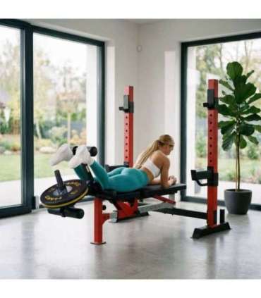 LS7688 ADJUSTABLE WEIGHT BENCH WITH BARBELL RACK, LEG DEVELOPER AND PREACHER CURL PAD HMS
