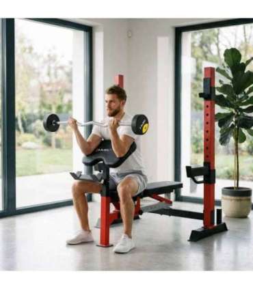 LS7688 ADJUSTABLE WEIGHT BENCH WITH BARBELL RACK, LEG DEVELOPER AND PREACHER CURL PAD HMS