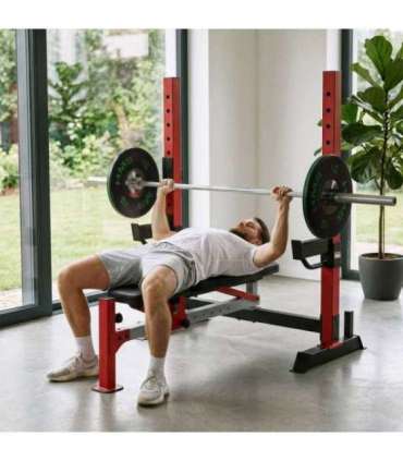 LS7688 ADJUSTABLE WEIGHT BENCH WITH BARBELL RACK, LEG DEVELOPER AND PREACHER CURL PAD HMS