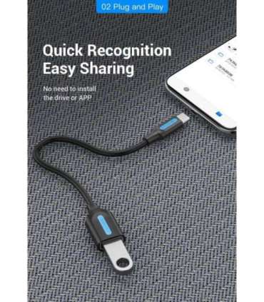 CABLE USB2.0C MALE TO A FEMALE/0.15M BLACK CCSBB VENTION