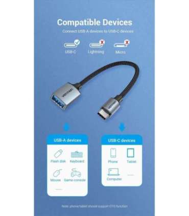 CABLE USB3.0C MALE TO A FEMALE/0.15M GRAY CCXHB VENTION