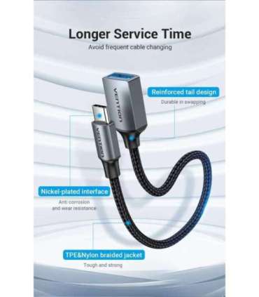 CABLE USB3.0C MALE TO A FEMALE/0.15M GRAY CCXHB VENTION