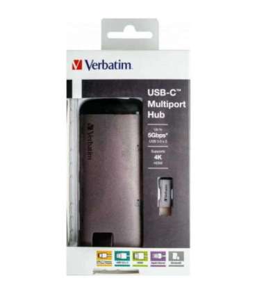 Verbatim 49142 USB-C Multiport Hub, 3x USB 3.2 Gen 1, HDMI, MicroSD/ TransFlash, RJ45
