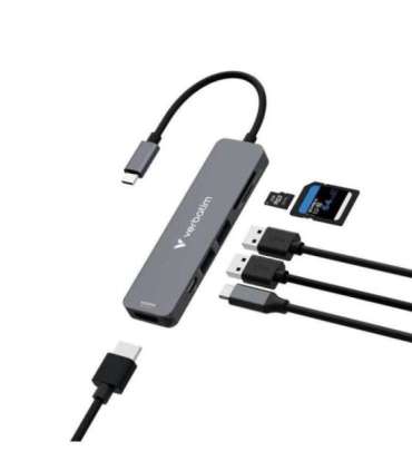 Verbatim 32156 USB-C Essentials Multiport Hub, HDMI 2160p, USB-C PD, USB-A 3.2 Gen 1, SD & microSD