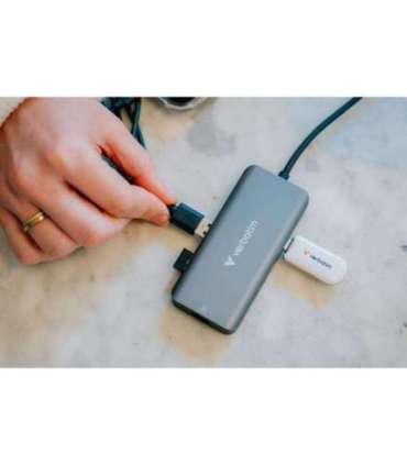 Verbatim 32157 USB-C Essentials Multiport Hub, HDMI 2160p, USB-C PD, 3x USB-A 3.2 Gen 1, RJ-45, Grey