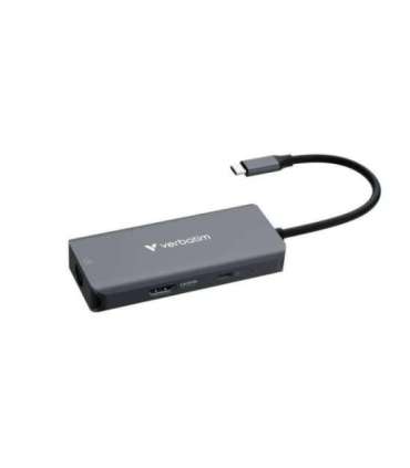 Verbatim 32157 USB-C Essentials Multiport Hub, HDMI 2160p, USB-C PD, 3x USB-A 3.2 Gen 1, RJ-45, Grey