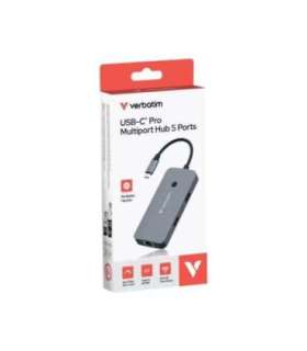Verbatim 32150 CMH-05 USB-C Pro Multiport Hub, 5 port, HDMI, RJ45, USB 3.2 Gen 1, USB Type-C, Silver