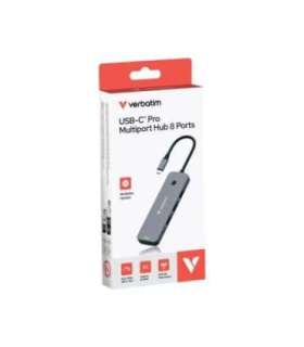 Verbatim 32151 CMH-08 Pro USB-C Multiport Hub, 8-port, HDMI, USB 3.2 Gen 1, MicroSD, SD, Silver