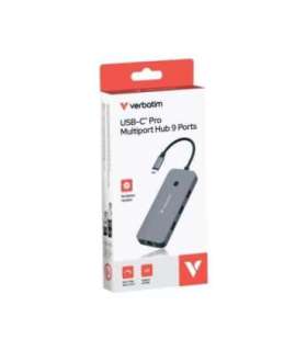 Verbatim 32152 CMH-09 USB-C Pro Multiport Hub, 9-port, HDMI, RJ-45, USB 3.2 Gen 1, MicroSD, SD