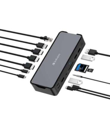 Verbatim 32171 CDS-15 USB-C Pro Docking Station, USB 3.2 Gen 1, USB-C 100 W, 3.5 mm, Silver