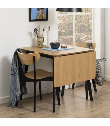 Söögilaud ROXBY, 80/120x80xH76cm, tamm/must, pikendatav, lauaplaat: naturaalse tamme spoon, lakitud, jalad: kummipuu