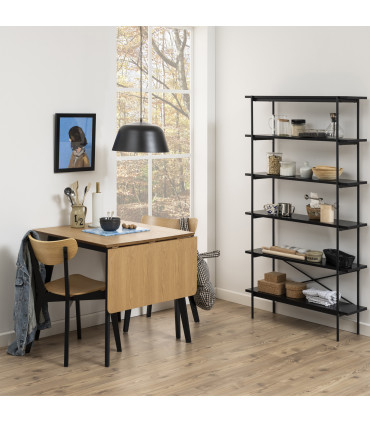 Söögilaud ROXBY, 80/120x80xH76cm, tamm/must, pikendatav, lauaplaat: naturaalse tamme spoon, lakitud, jalad: kummipuu