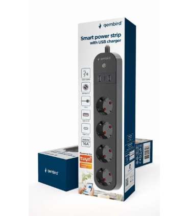 Smart Power Strip Tuya 4xDE 2xUSB-A 1xUSB-C Black