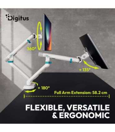 Digitus Desk Mount Tilt, rotation, pivot Dual design monitor mount, 2x 35", 2x 10 kg 35 " Maximum weight