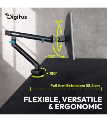 Digitus Desk Mount Tilt, rotation, pivot Single design monitor mount 35 " Maximum weight (capacity) 10 kg |