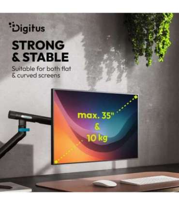 Digitus Desk Mount Tilt, rotation, pivot Single design monitor mount 35 " Maximum weight (capacity) 10 kg |