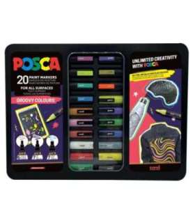 uni POSCA marker Groovy Colours, komplekt 20 tk, metallkarbis