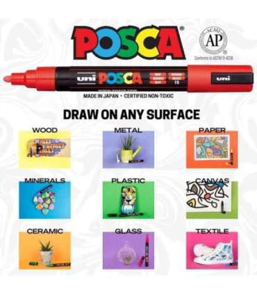 uni POSCA маркер PC-1M, сверхтонкий наконечник 0,7 мм, 8 шт., стандартные цвета