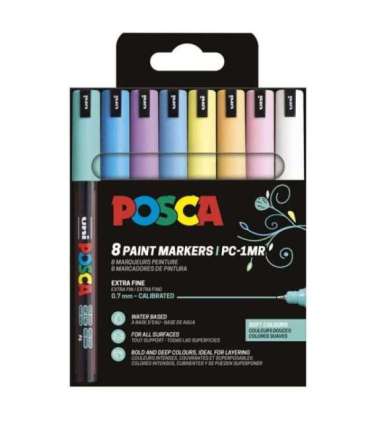 uni POSCA markerpliiats PC-1MR, ülipeen 0,7 mm ots, 8 tk, pehmed värvid