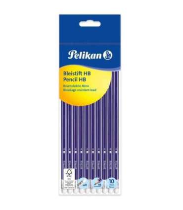 Pelikan harilik pliiats, HB, kustukummiga, 10 tk, blistris