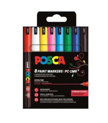 uni POSCA markerpliiats PC-1MR, ülipeen 0,7 mm ots, 8 tk, standardvärvid