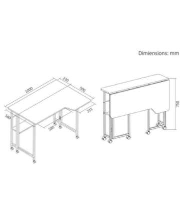 Folding desk, mobile MC-126 L/W
